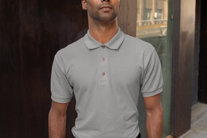 basic men's polo t-shirt - grey melange