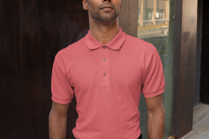 basic men's polo t-shirt - coral pink
